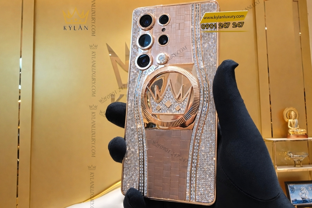 Kỳ Lân Luxury samsung galaxy s25 custom vang hong kim cuong 14 Điện thoại Samsung Galaxy S25 Ultra custom vàng hồng kim cương