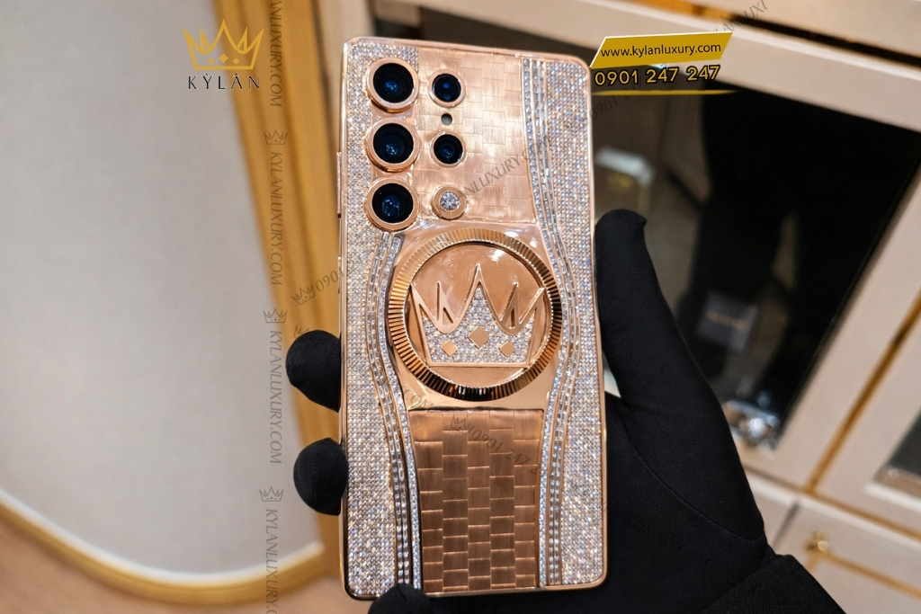 Kỳ Lân Luxury samsung galaxy s25 custom vang hong kim cuong 15 Điện thoại Samsung Galaxy S25 Ultra custom vàng hồng kim cương