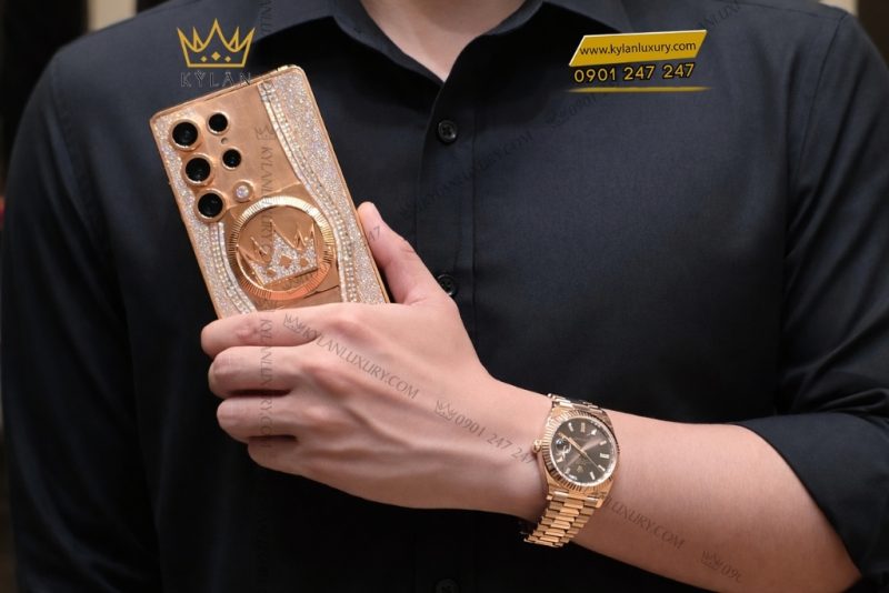 Điện thoại Samsung Galaxy S25 Ultra custom vàng hồng kim cương