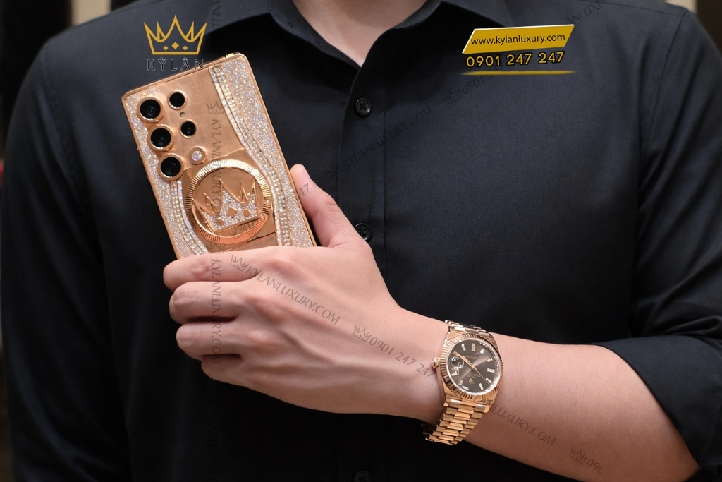 Kỳ Lân Luxury samsung galaxy s25 custom vang hong kim cuong 3 Điện thoại Samsung Galaxy S25 Ultra custom vàng hồng kim cương