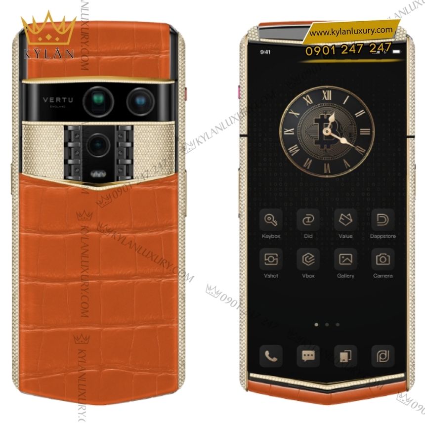 Kỳ Lân Luxury vertu agent q alligator gold full diamond orange 2 Điện thoại Vertu Agent Q Radiant Phoenix Alligator Gold Diamond 1TB