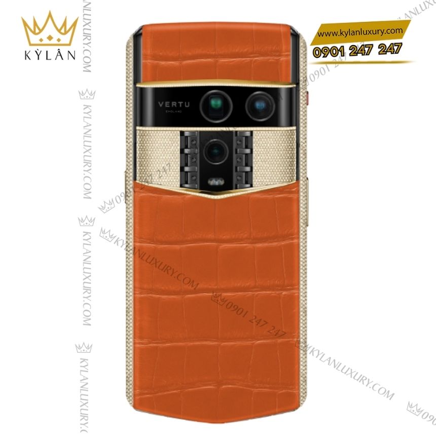 Kỳ Lân Luxury vertu agent q alligator gold full diamond orange 3 Điện thoại Vertu Agent Q Radiant Phoenix Alligator Gold Diamond 1TB