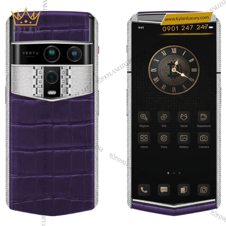 Kỳ Lân Luxury vertu agent q alligator silver full diamond radiant grape purple 1tb 2 Điện thoại Vertu Agent Q Alligator Silver Full Diamond Radiant Grape Purple 1TB