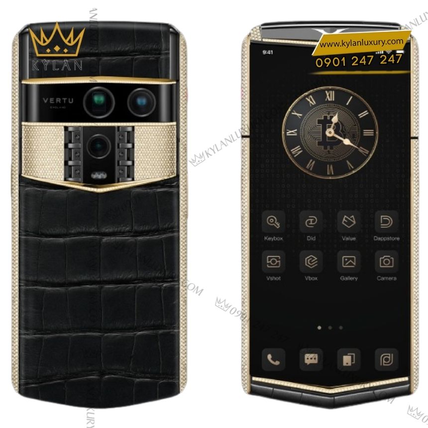 Kỳ Lân Luxury vertu agent q gold full diamond iron black 1tb 2 Điện thoại Vertu Agent Q Gold Full Diamond Iron Black 1TB
