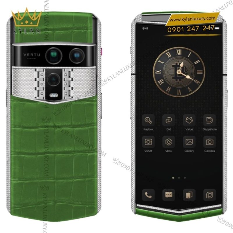 Đồng hồ Vertu Agent Q Alligator Silver Full Diamond Bamboo Green 1TB