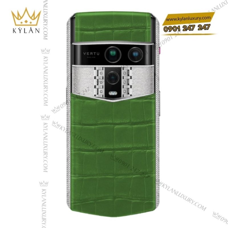 Đồng hồ Vertu Agent Q Alligator Silver Full Diamond Bamboo Green 1TB