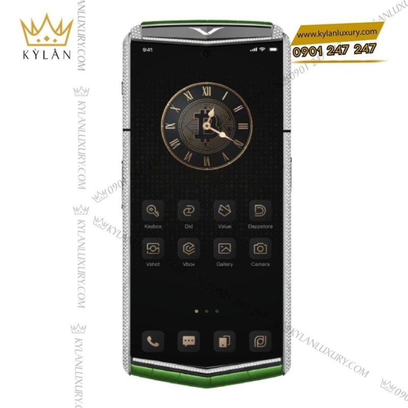 Đồng hồ Vertu Agent Q Alligator Silver Full Diamond Bamboo Green 1TB