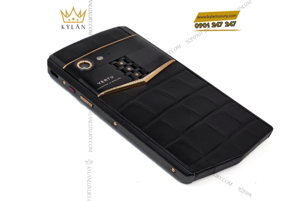 Kỳ Lân Luxury vertu aster p alligator custom vang hong dinh kim cuong 4 Điện thoại Vertu Aster P Alligator custom vàng hồng đính kim cương