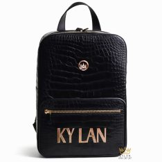 Balo da cá Alligator black đính logo vương miện và chữ Ky Lan vàng Au750