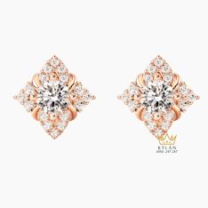 Bông tai vàng hồng Au750 đính kim cương