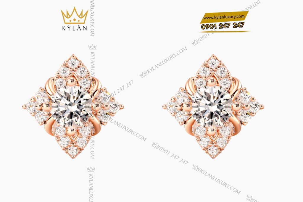 Bông tai vàng hồng Au750 đính kim cương 7 Kỳ Lân Luxury Bong tai vang hong Au750 dinh kim cuong 2 Bông tai vàng hồng Au750 đính kim cương