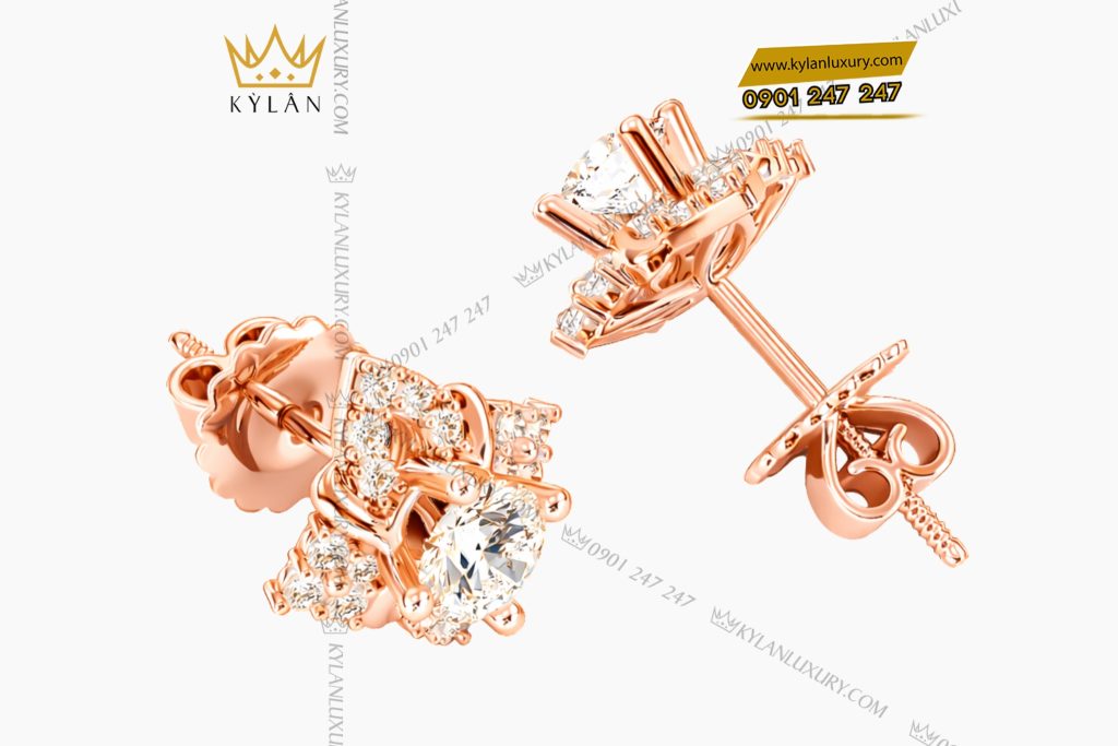 Bông tai vàng hồng Au750 đính kim cương 2 Bông tai vàng hồng Au750 đính kim cương
