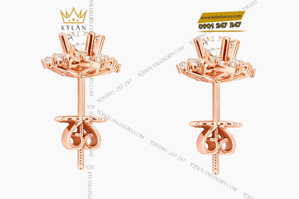 Bông tai vàng hồng Au750 đính kim cương 4 Bông tai vàng hồng Au750 đính kim cương