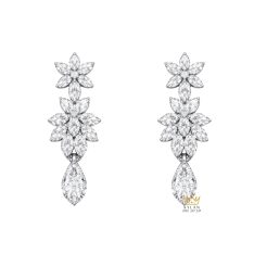 Bông tai vàng trắng Au750 đính kim cương