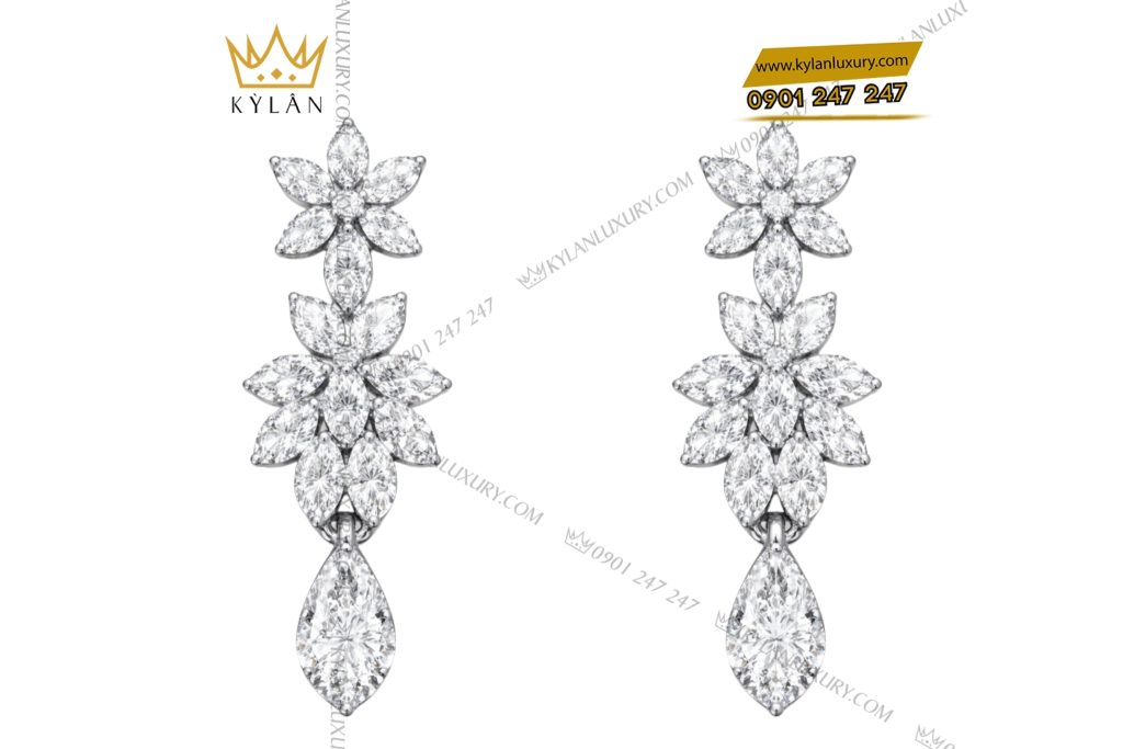 Bông tai vàng trắng Au750 đính kim cương