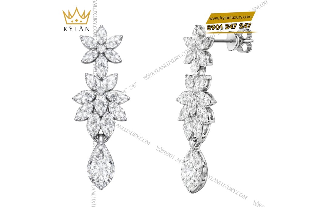 Bông tai vàng trắng Au750 đính kim cương