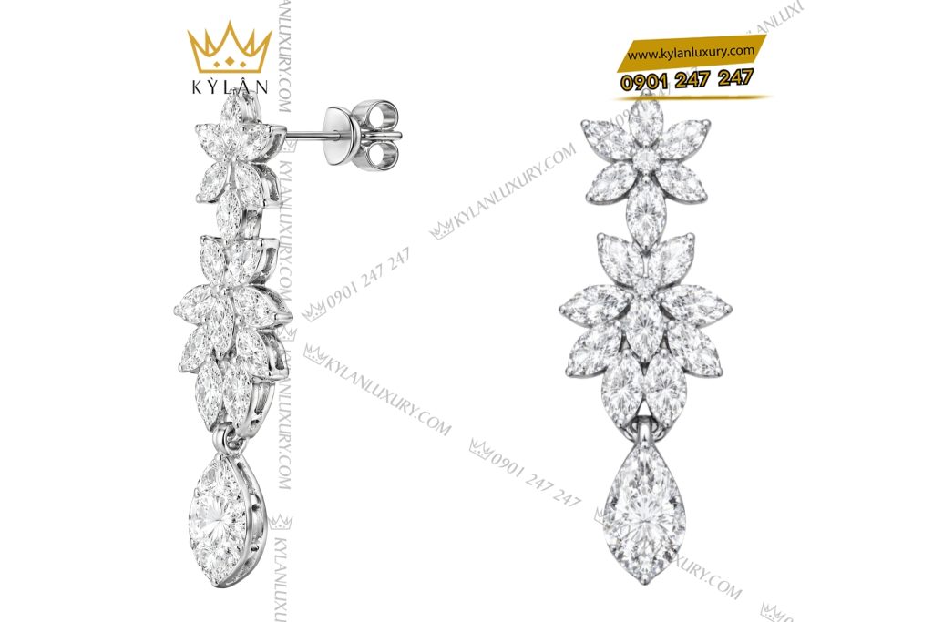 Kỳ Lân Luxury Bong tai vang trang Au750 dinh kim cuong 14 1 Bông tai vàng trắng Au750 đính kim cương