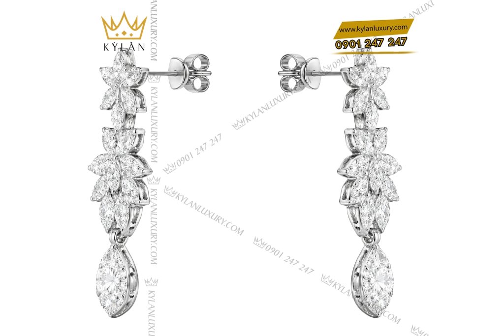 Bông tai vàng trắng Au750 đính kim cương