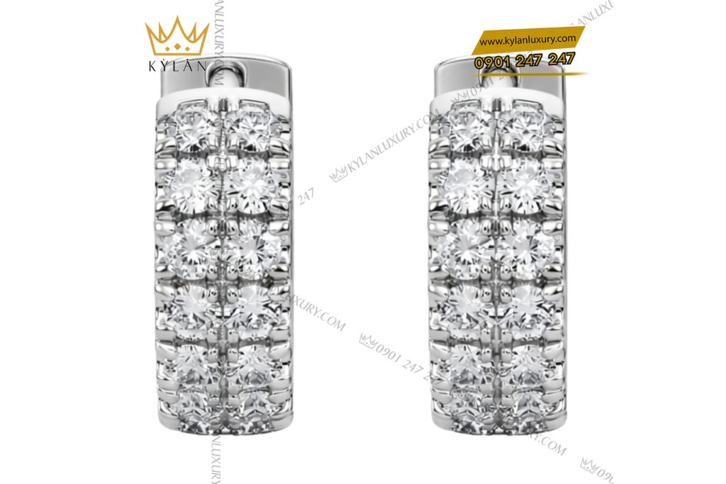 Bông tai vàng trắng Au750 đính kim cương