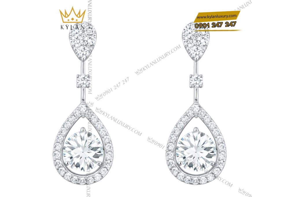Kỳ Lân Luxury Bong tai vang trang Au750 dinh kim cuong 2 Bông tai vàng trắng Au750 đính kim cương