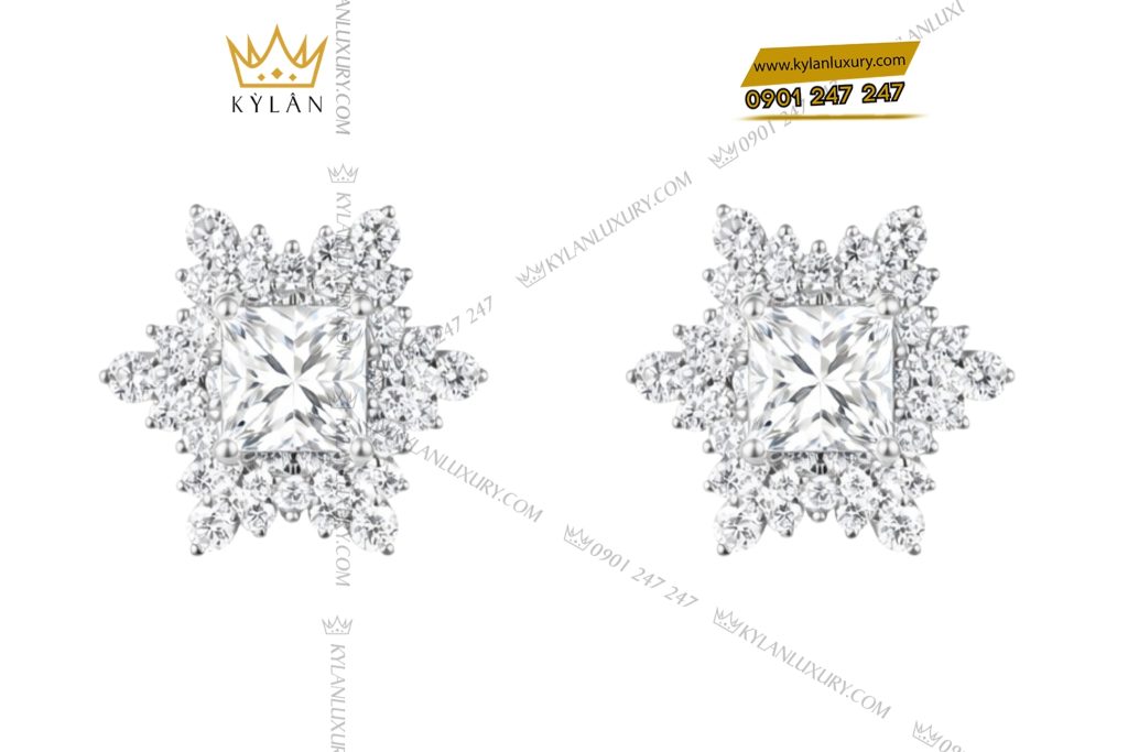 Bông tai vàng trắng Au750 đính kim cương 4 Bông tai vàng trắng Au750 đính kim cương