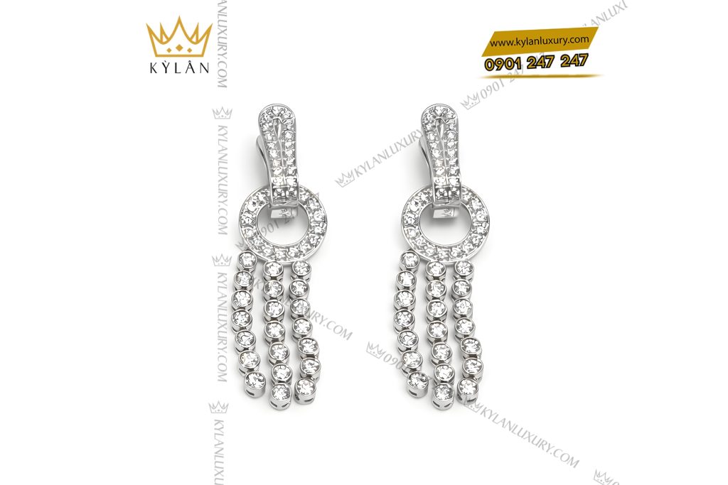 Kỳ Lân Luxury Bong tai vang trang Au750 dinh kim cuong 2 3 Bông tai vàng trắng Au750 đính kim cương