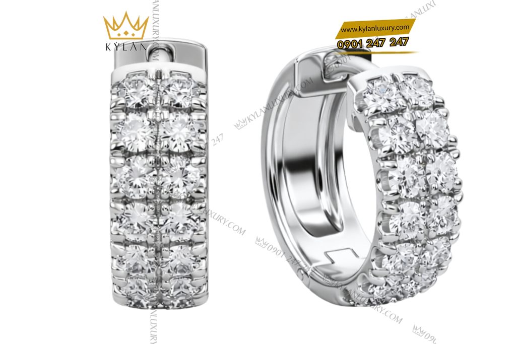 Kỳ Lân Luxury Bong tai vang trang Au750 dinh kim cuong 3 1 Bông tai vàng trắng Au750 đính kim cương