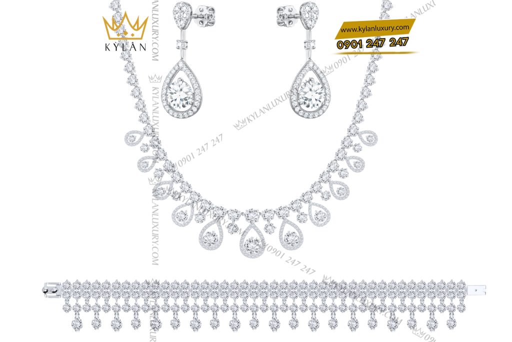 Kỳ Lân Luxury Bong tai vang trang Au750 dinh kim cuong 3 Bông tai vàng trắng Au750 đính kim cương