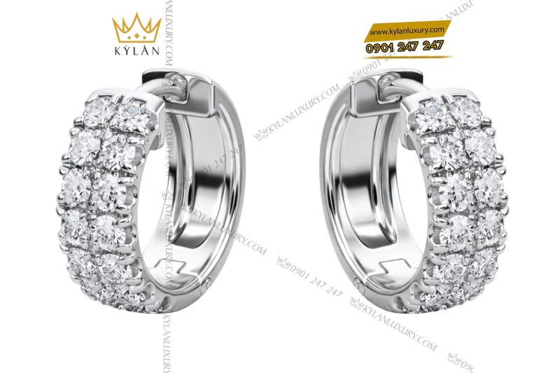 Bông tai vàng trắng Au750 đính kim cương