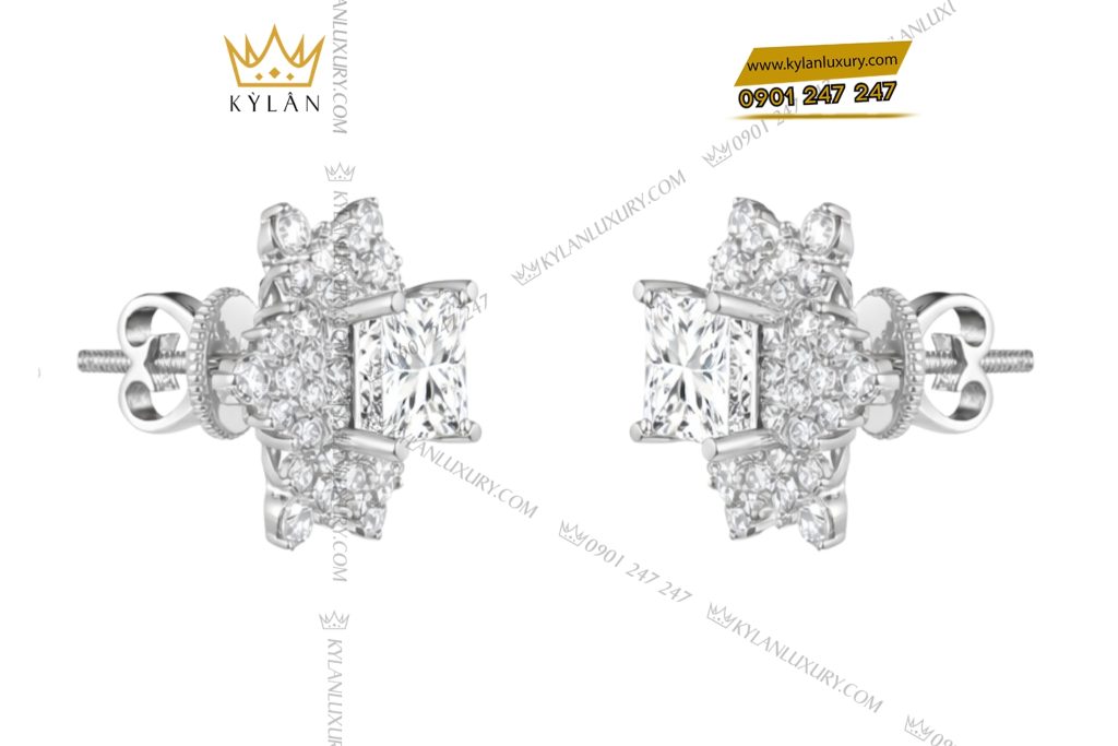 Bông tai vàng trắng Au750 đính kim cương 3 Bông tai vàng trắng Au750 đính kim cương