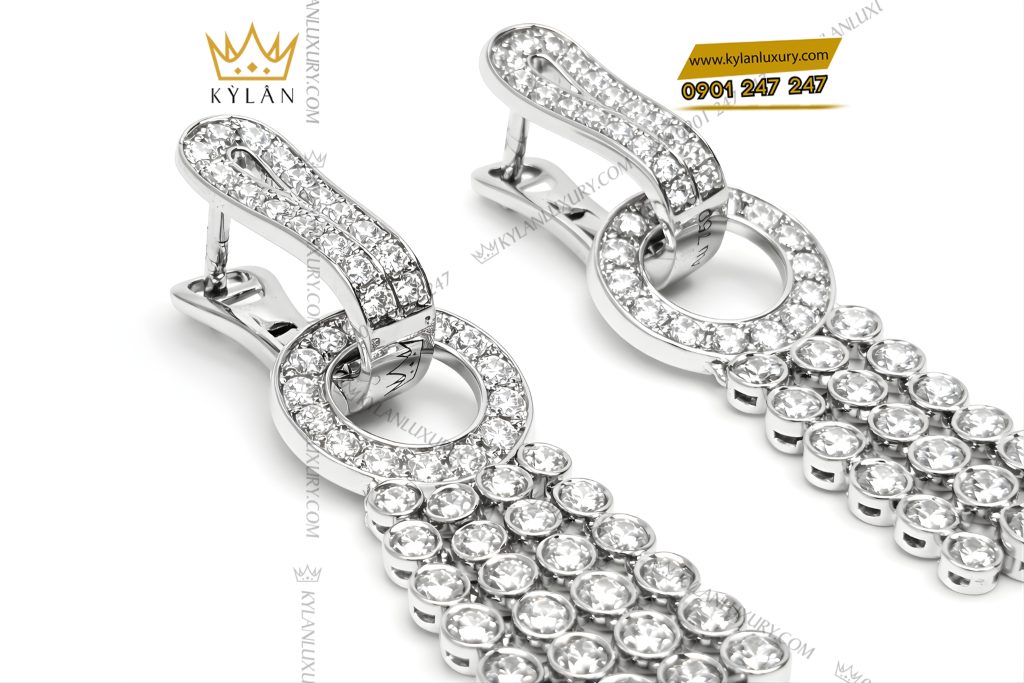 Bông tai vàng trắng Au750 đính kim cương