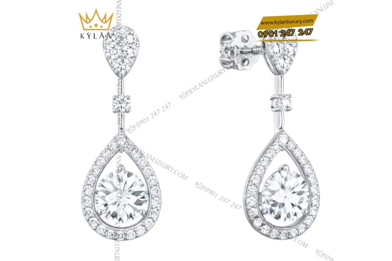 Bông tai vàng trắng Au750 đính kim cương