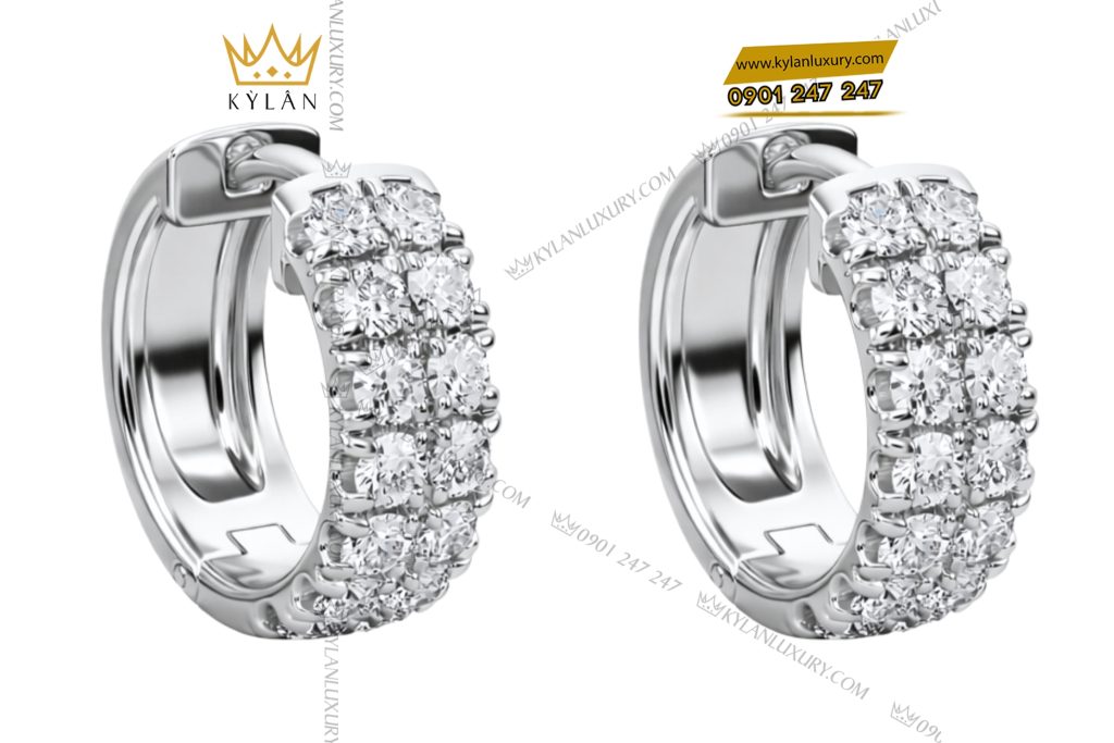 Bông tai vàng trắng Au750 đính kim cương