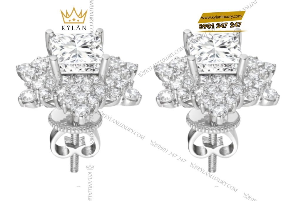 Bông tai vàng trắng Au750 đính kim cương 5 Bông tai vàng trắng Au750 đính kim cương