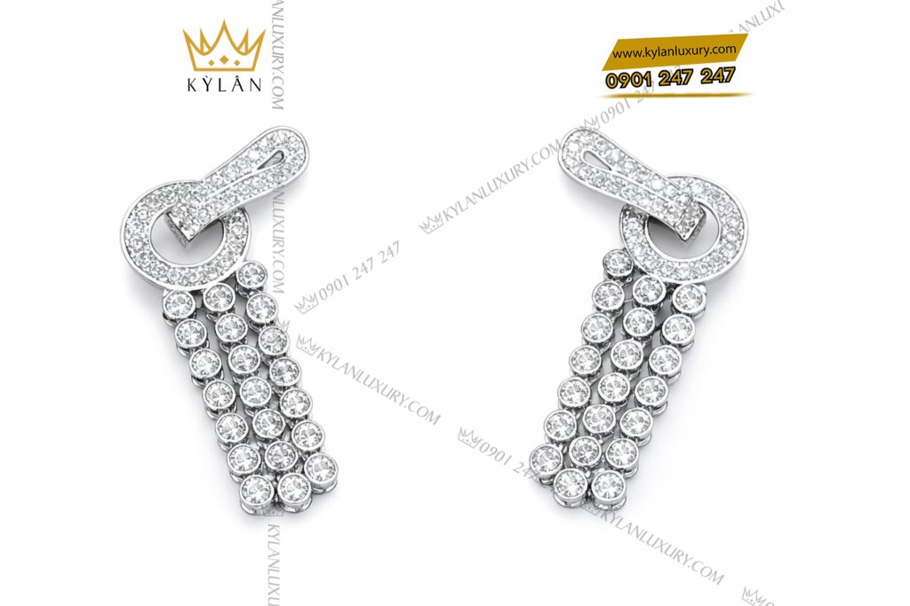 Bông tai vàng trắng Au750 đính kim cương