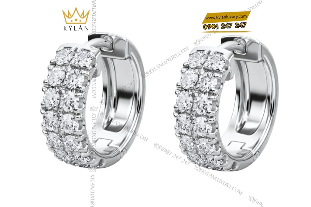 Bông tai vàng trắng Au750 đính kim cương