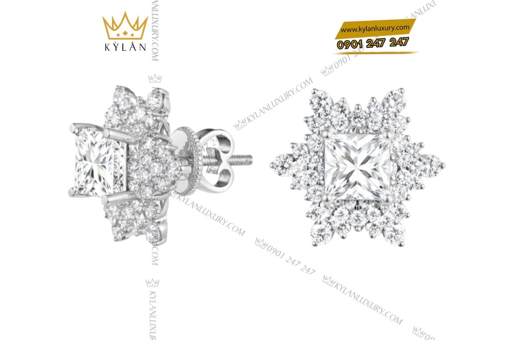 Bông tai vàng trắng Au750 đính kim cương 10 Kỳ Lân Luxury Bong tai vang trang Au750 dinh kim cuong 6 2 Bông tai vàng trắng Au750 đính kim cương