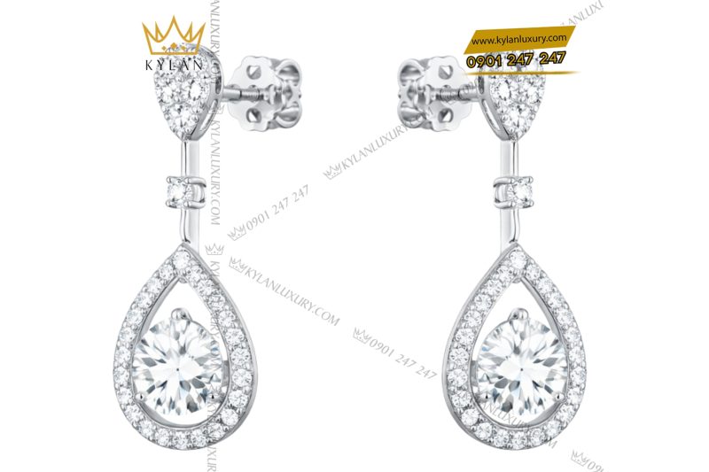 Bông tai vàng trắng Au750 đính kim cương