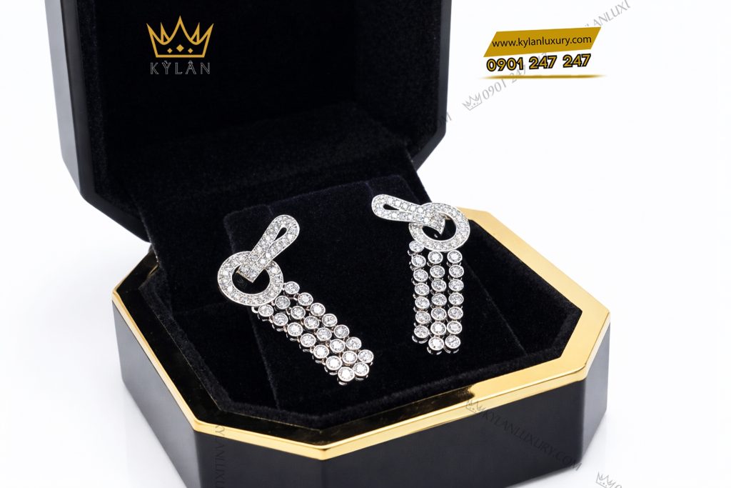 Kỳ Lân Luxury Bong tai vang trang Au750 dinh kim cuong 7 3 Bông tai vàng trắng Au750 đính kim cương
