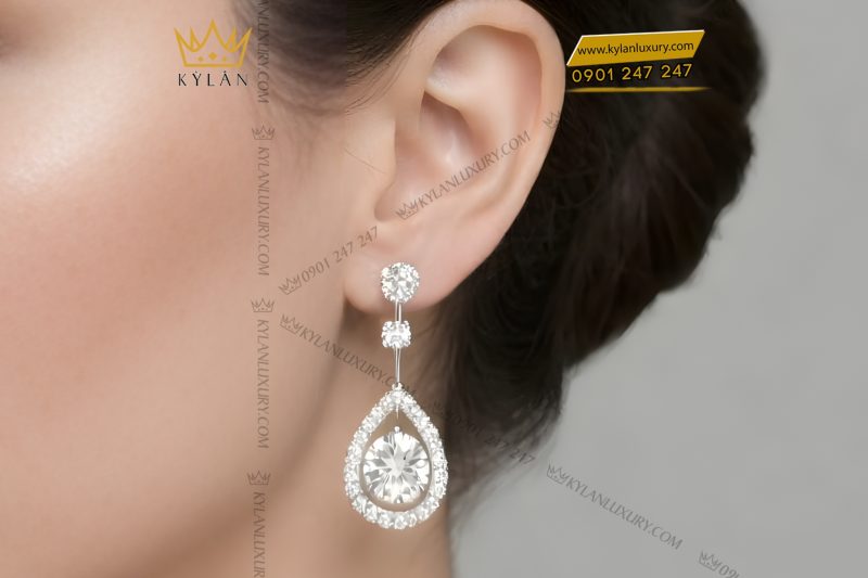 Bông tai vàng trắng Au750 đính kim cương