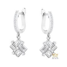 Bông tai vàng trắng Au750 đính kim cương baguette