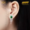 Bông tai vàng trắng Au750 đính kim cương và đá ngọc lục bảo