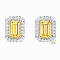 Bông tai vàng trắng Au750 đính kim cương và đá quý vàng