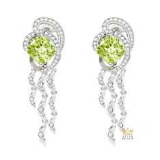 Bông tai vàng trắng Au750 đính kim cương và đá quý xanh 