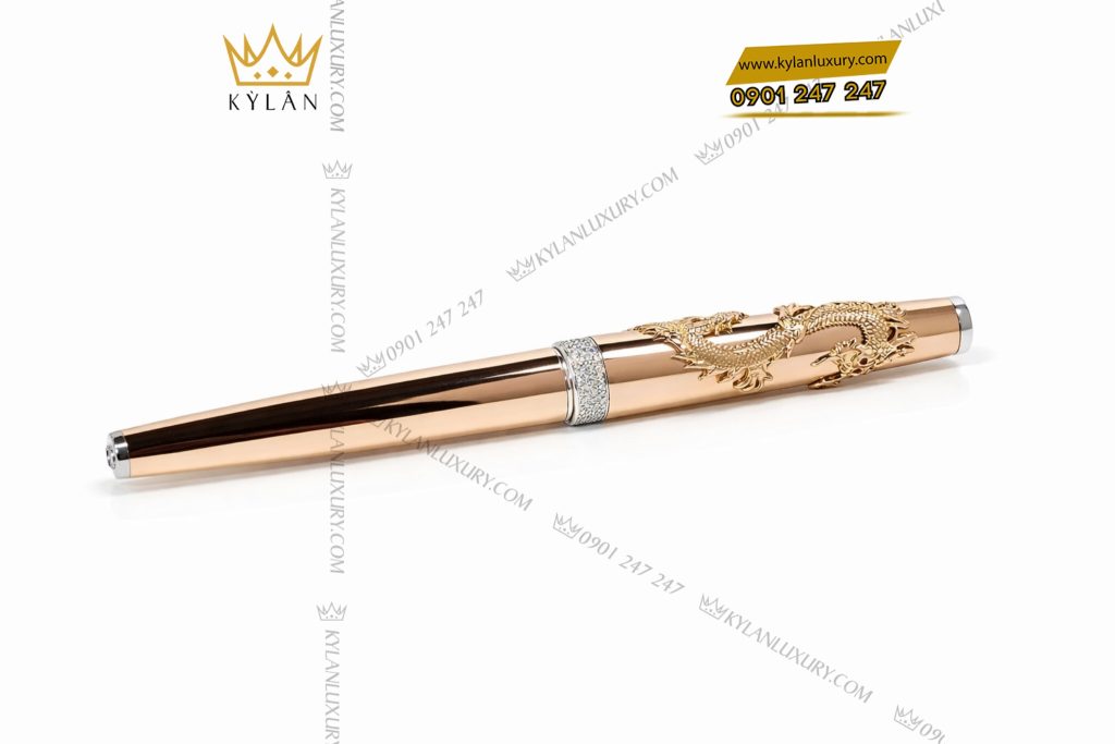 Bút vàng hồng nguyên khối Au750 đính kim cương