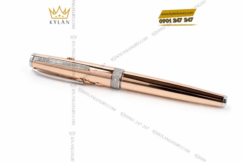 Bút vàng hồng nguyên khối Au750 đính kim cương