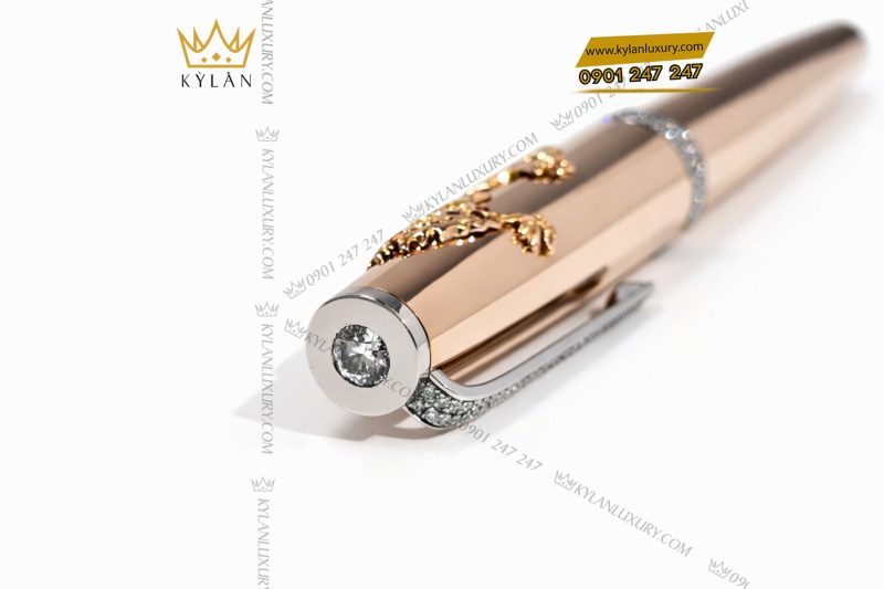Bút vàng hồng nguyên khối Au750 đính kim cương