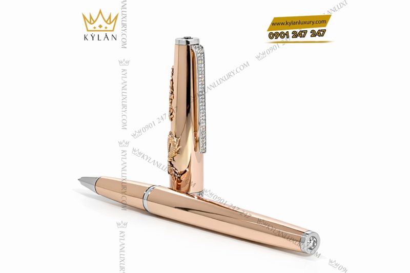 Bút vàng hồng nguyên khối Au750 đính kim cương