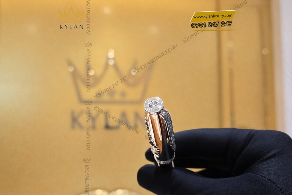 Bút vàng hồng nguyên khối Au750 đính kim cương