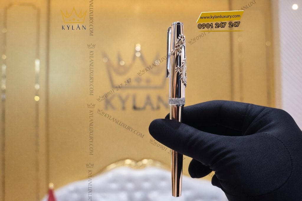 Kỳ Lân Luxury But vang nguyen khoi Au750 dinh kim cuong 9 Bút vàng hồng nguyên khối Au750 đính kim cương